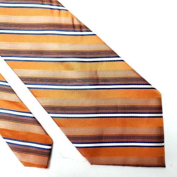 Pierre Cardin Silk Tie Woven Orange Striped Wide - Picture 1 of 6